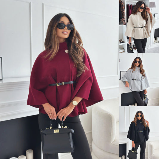 Women's Elegant Structured Poncho with Belt Modern Style 1