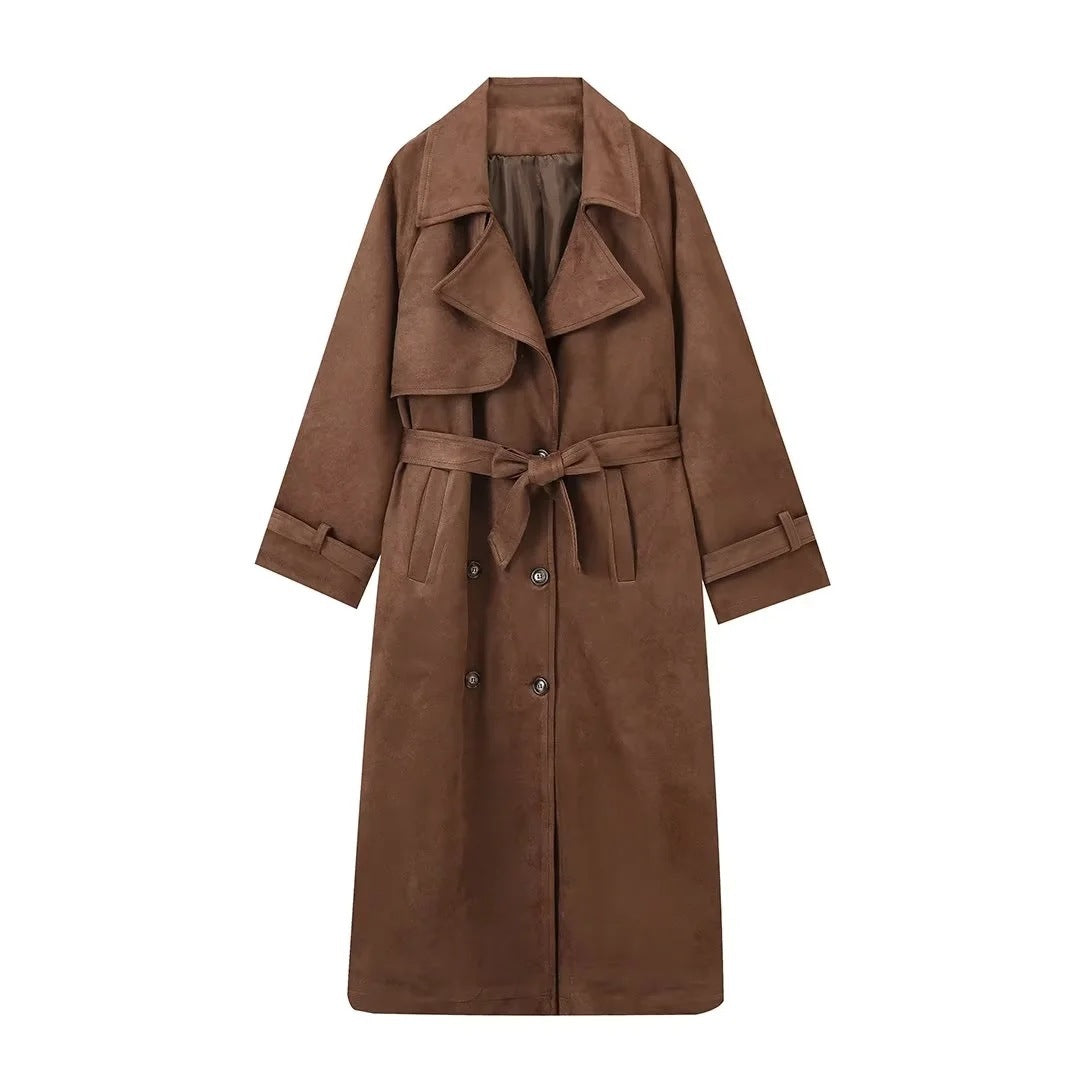Women's Vintage Long Suede Coat Elegant Winter Style 2