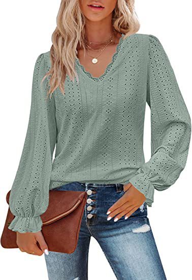 Women's Casual V-Neck T-Shirt with Geometric Pattern Cotton 11