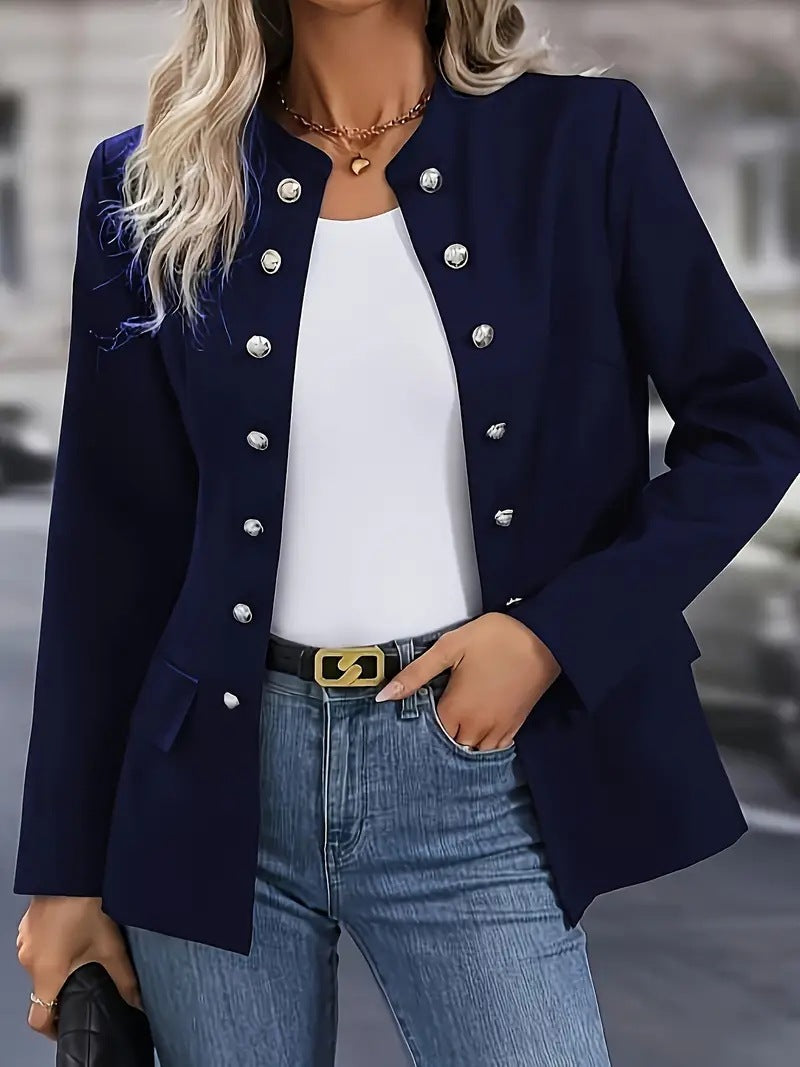 Women's Elegant Winter Cardigan with High Collar and Double Breasted Design 5