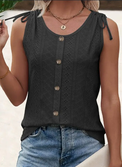 Women's Casual Sleeveless Tank Top with Eyelet Design Polyester 3