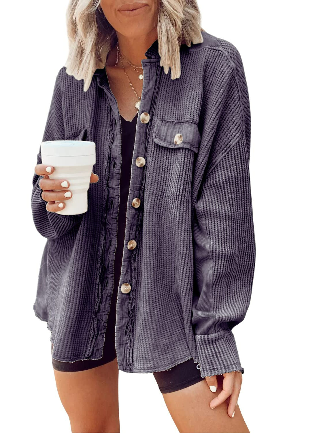 Women's Elegant Button-Up Shirt Jacket Versatile Long Sleeve 5