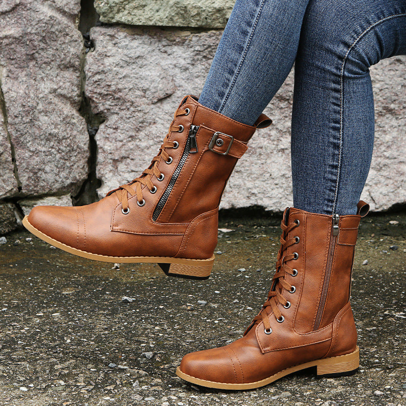 Women's Elegant Lace-Up Ankle Boots Low Heel Comfort 3