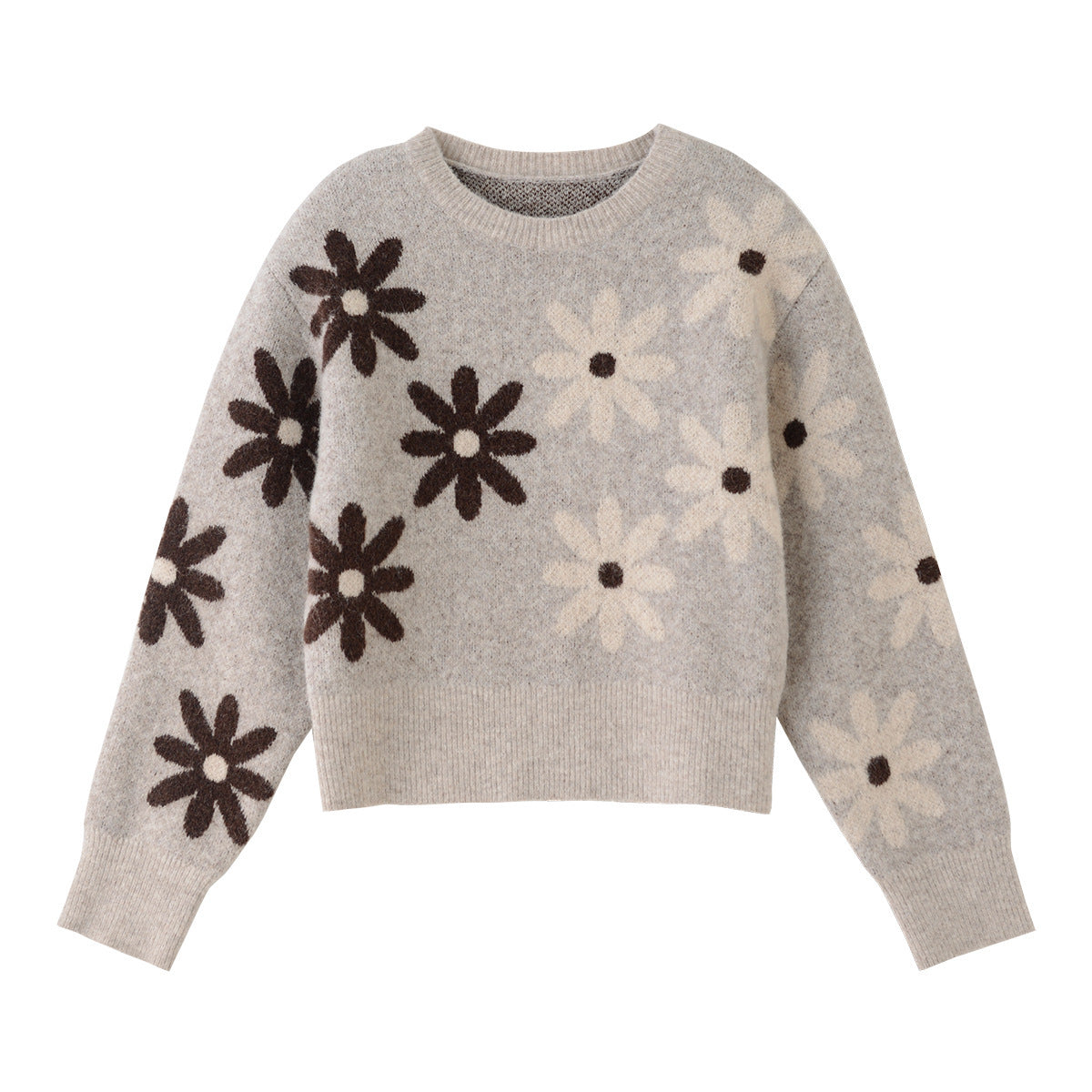 Women's Elegant Wool Sweater with Contrast Pattern Round Neck 3