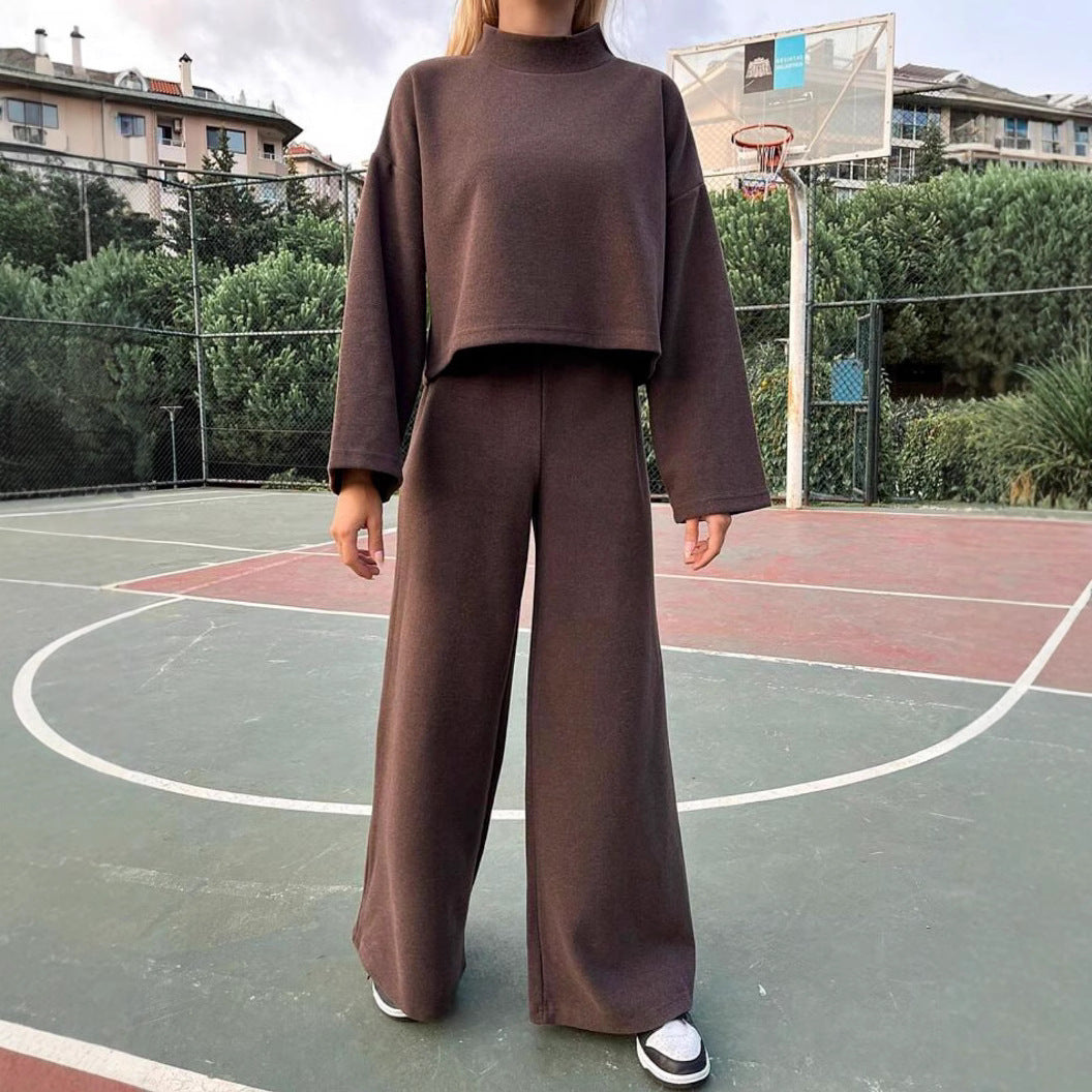 Women's Casual Knit Long Sleeve Top and Wide Leg Pants Set Comfort and Elegance 1
