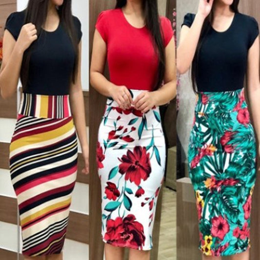 Women's Elegant Printed Midi Pencil Dress Comfortable Milk Silk 1