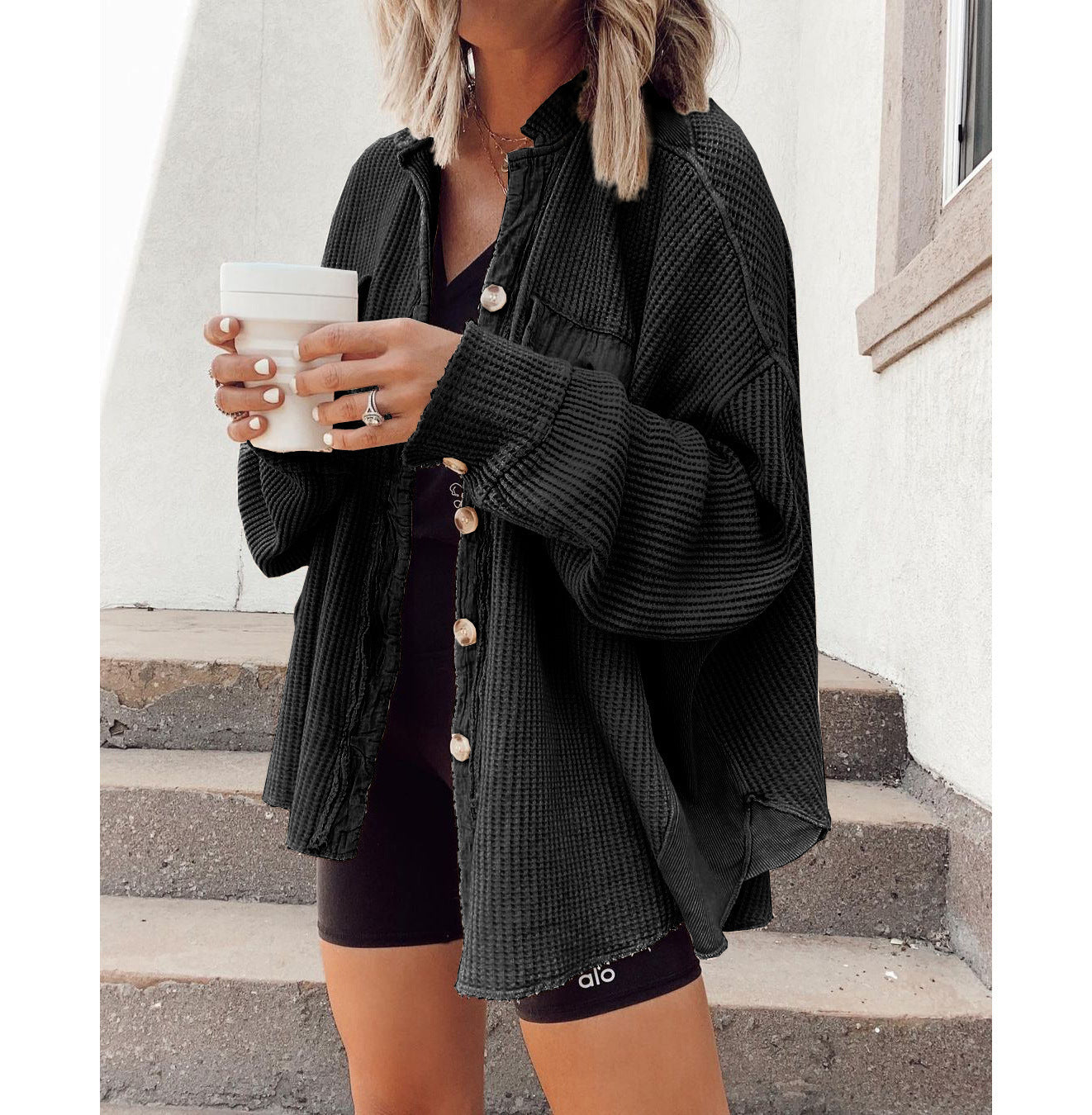 Women's Elegant Button-Up Shirt Jacket Versatile Long Sleeve 10