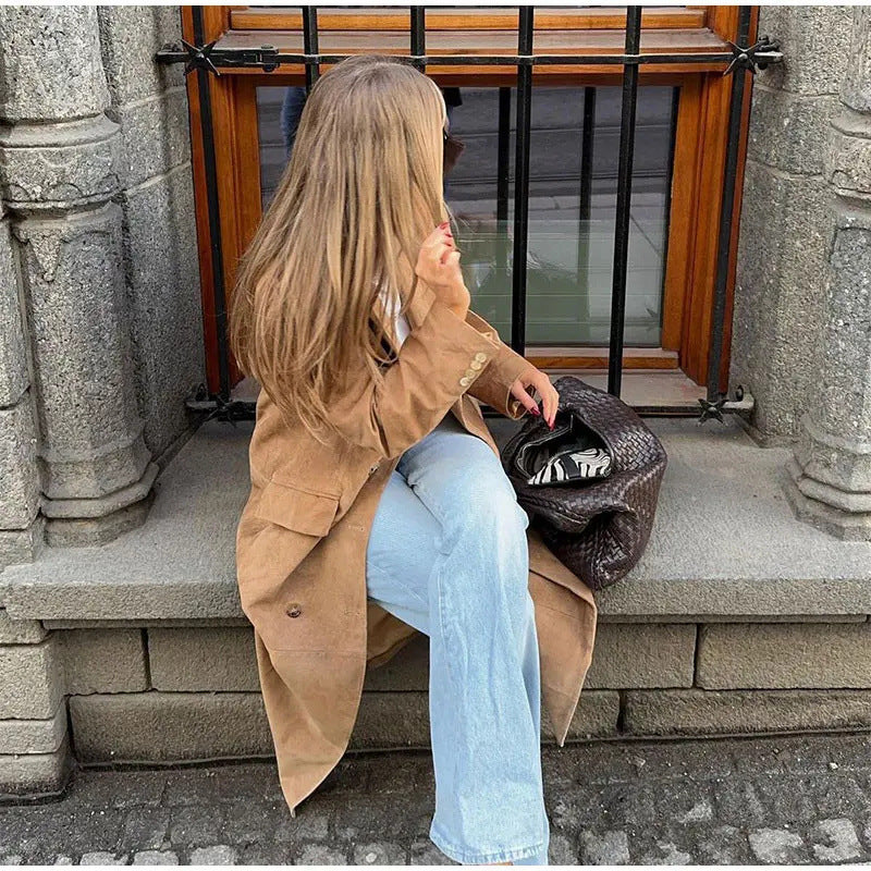 Women's Elegant Plush Long Sleeve Coat with Notched Collar 4