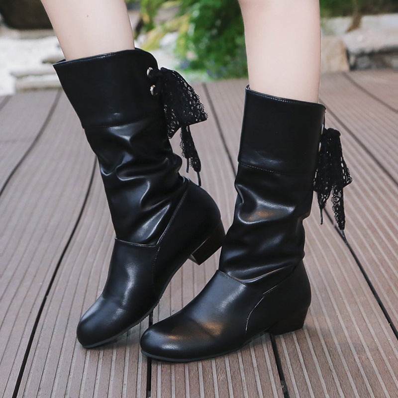 Women's Mid-Calf Boots with Thick Heel PU Leather for Comfort and Style 4