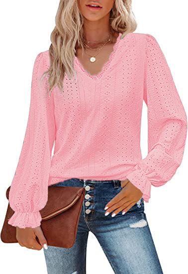 Women's Casual V-Neck T-Shirt with Geometric Pattern Cotton 12