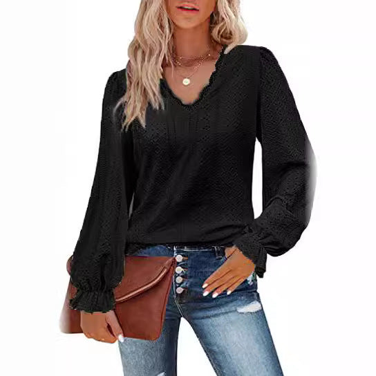 Women's Casual V-Neck T-Shirt with Geometric Pattern Cotton 9