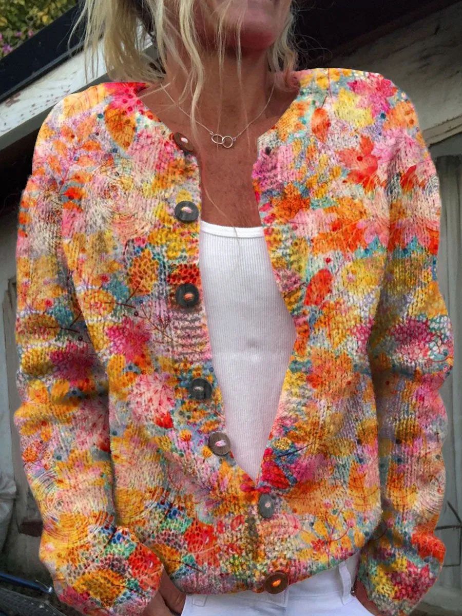 Women's 3D Printed Cardigan Sweater Knit Comfortable Modern Design 10