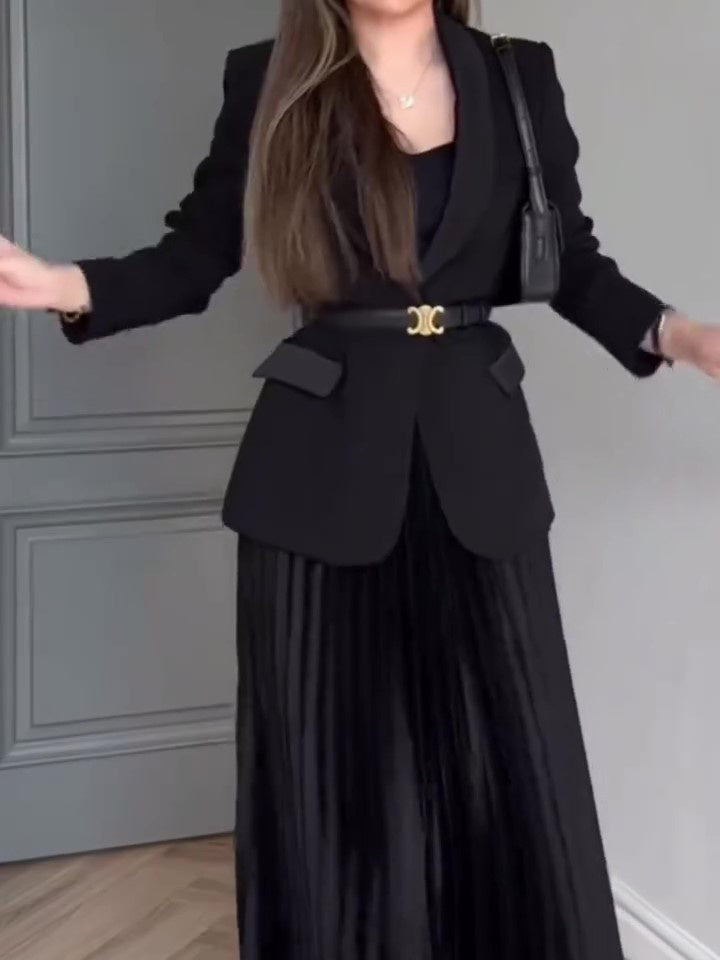 Women's Elegant Blazer and Pleated Skirt Set for Professional and Formal Wear 1