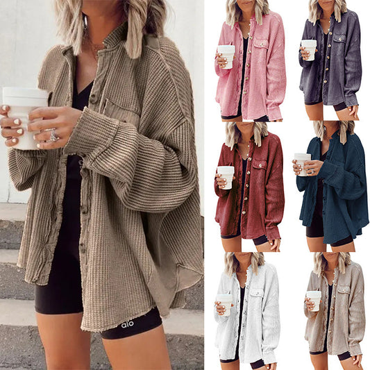 Women's Elegant Button-Up Shirt Jacket Versatile Long Sleeve 1