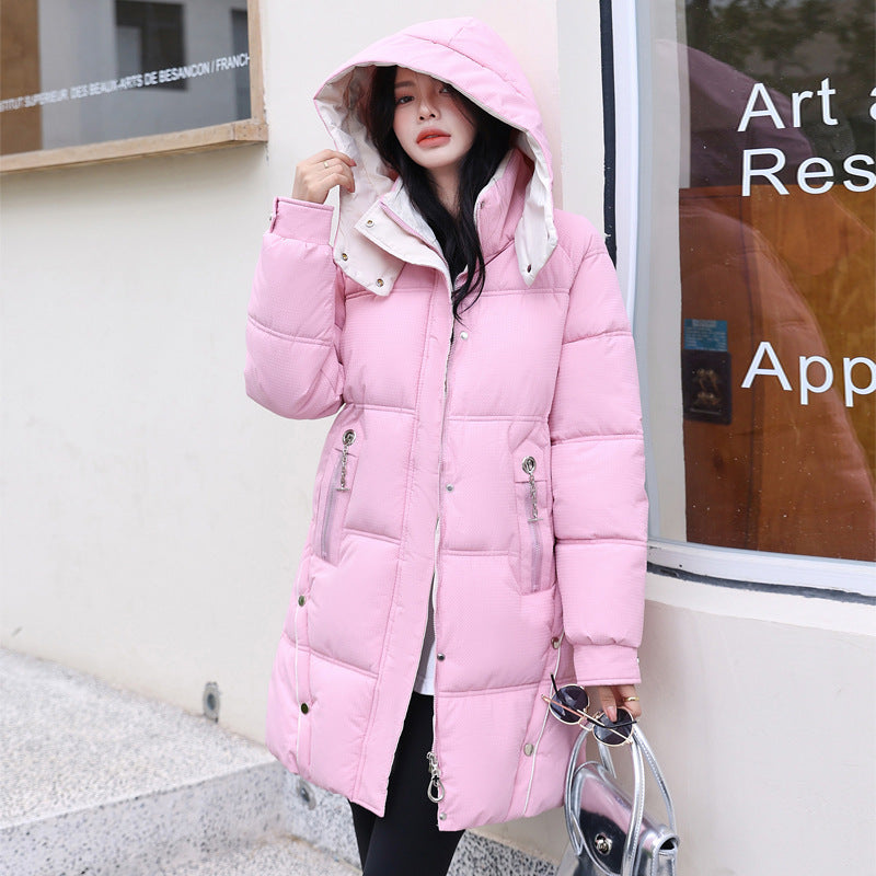 Women's Mid-Length Thickened Down Cotton Coat with Pockets 4