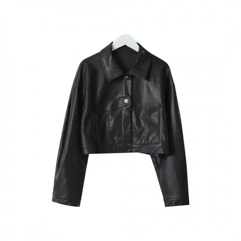 Women's Short Vintage Leather Jacket Stylish Chic Design 7