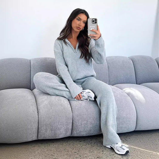 Women's Loungewear Set with Elegant Collar Soft Knit for Everyday Comfort 1