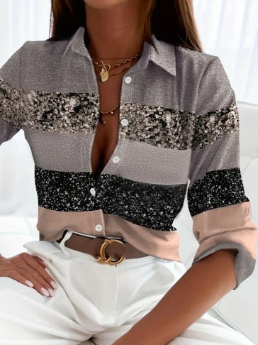Women's Casual Long Sleeve Printed Shirt Loose Fit Acetate Fiber 7