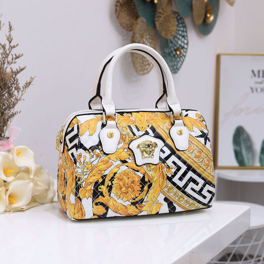 Women's Retro Boston Print Handbag Medium PU Pillow Bag 1