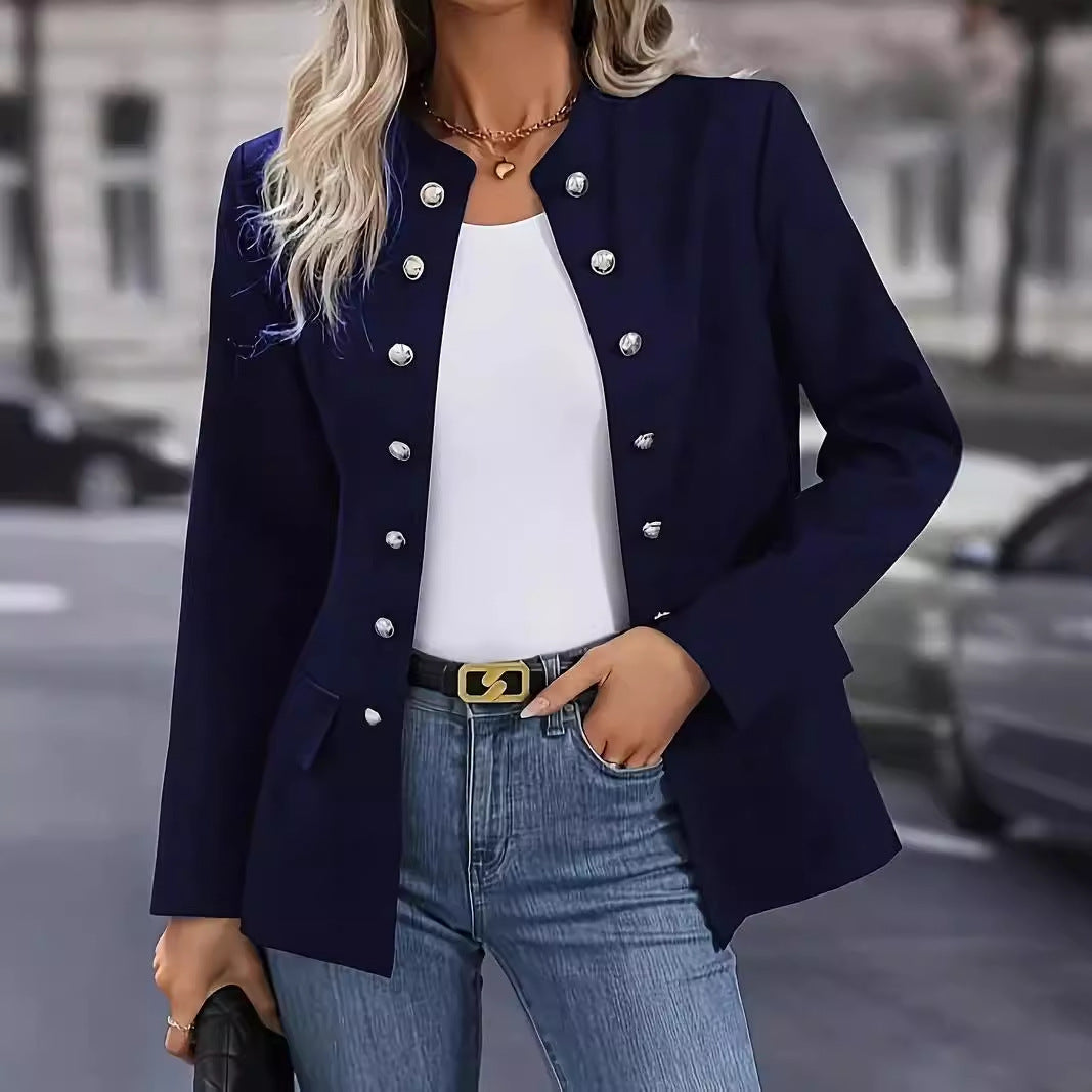 Women's Elegant Winter Cardigan with High Collar and Double Breasted Design 9