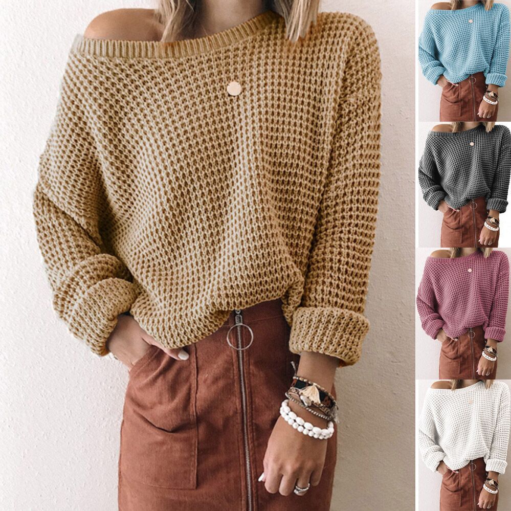 Women's Cozy Knit Asymmetrical Neck Sweater for Autumn and Winter 3