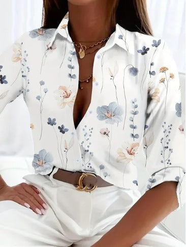 Women's Casual Long Sleeve Printed Shirt Loose Fit Acetate Fiber 11