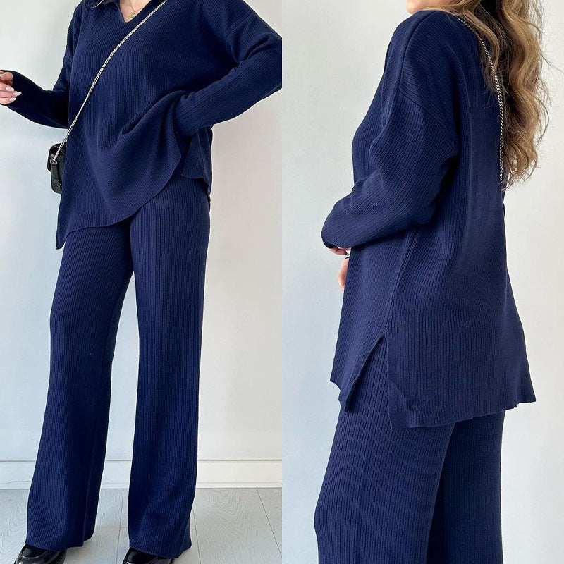 Women's Casual Two-Piece Knit Set with Elegant Collar 11