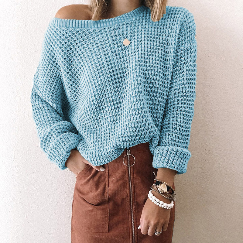 Women's Cozy Knit Asymmetrical Neck Sweater for Autumn and Winter 2
