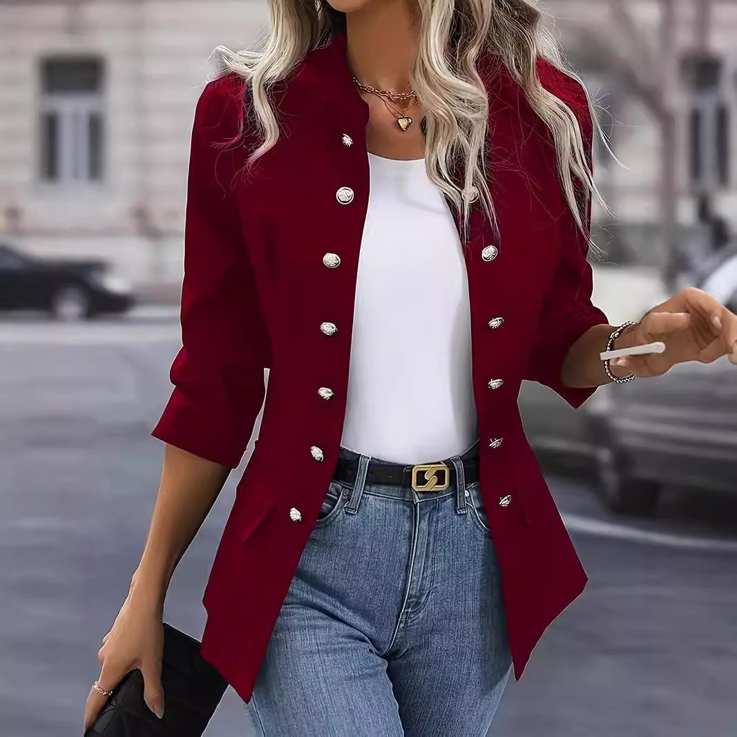 Women's Elegant Winter Cardigan with High Collar and Double Breasted Design 2