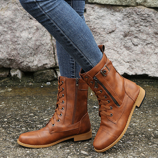 Women's Elegant Lace-Up Ankle Boots Low Heel Comfort 1