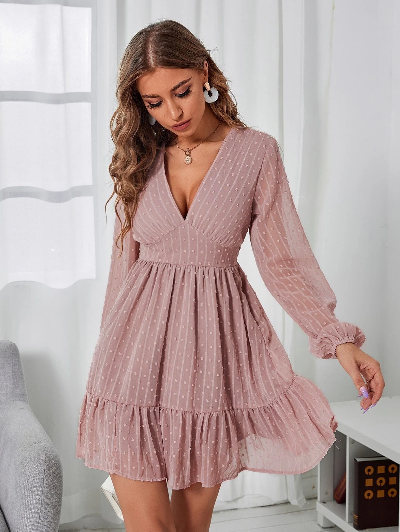 Women's Elegant Long Sleeve V-Neck Dress for Modern Style 2