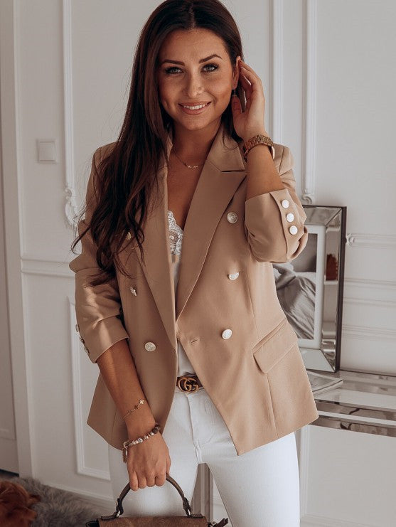 Women's Double-Breasted Blazer Elegant Tailored Fit with Metallic Buttons 3