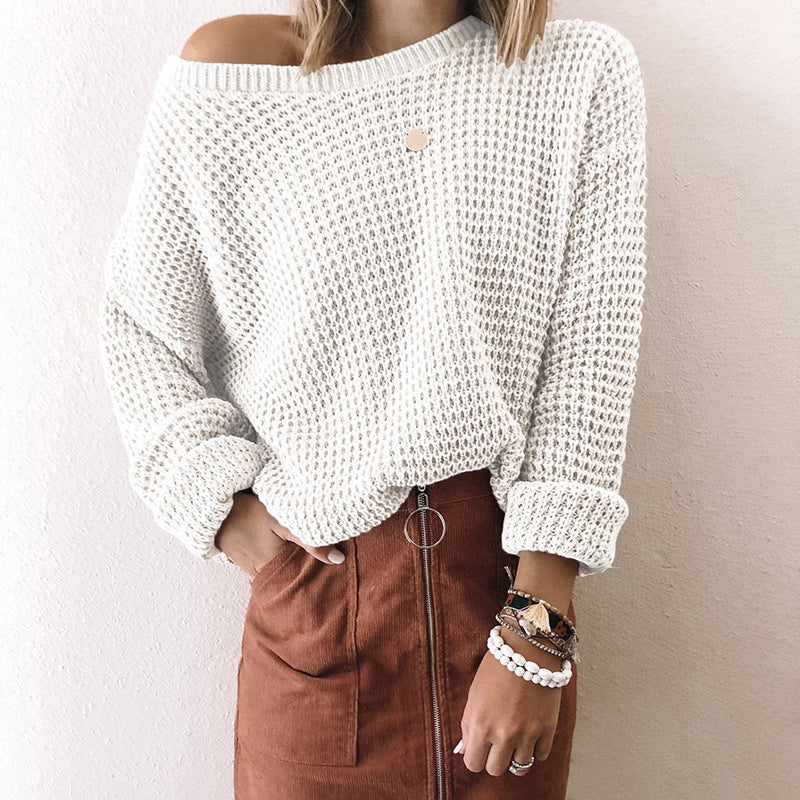 Women's Cozy Knit Asymmetrical Neck Sweater for Autumn and Winter 5