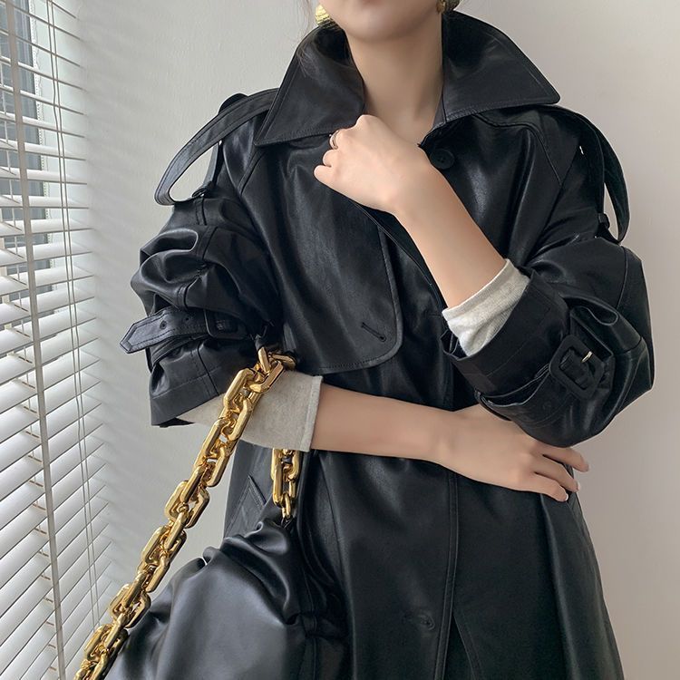 Women's Stylish Mid-Length Slimming PU Coat for Temperament Commute 2