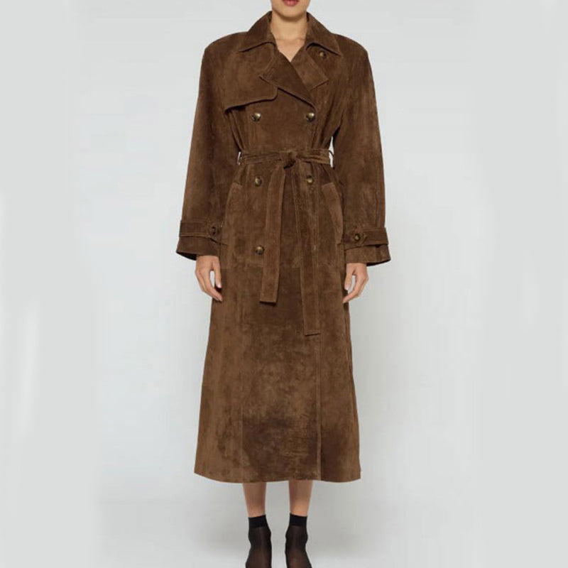 Women's Vintage Long Suede Coat Elegant Winter Style 9