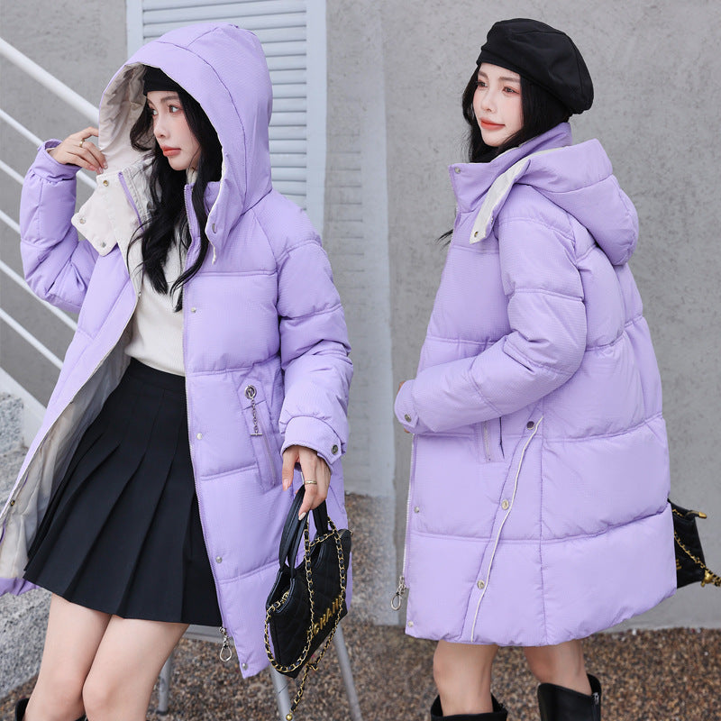 Women's Mid-Length Thickened Down Cotton Coat with Pockets 3