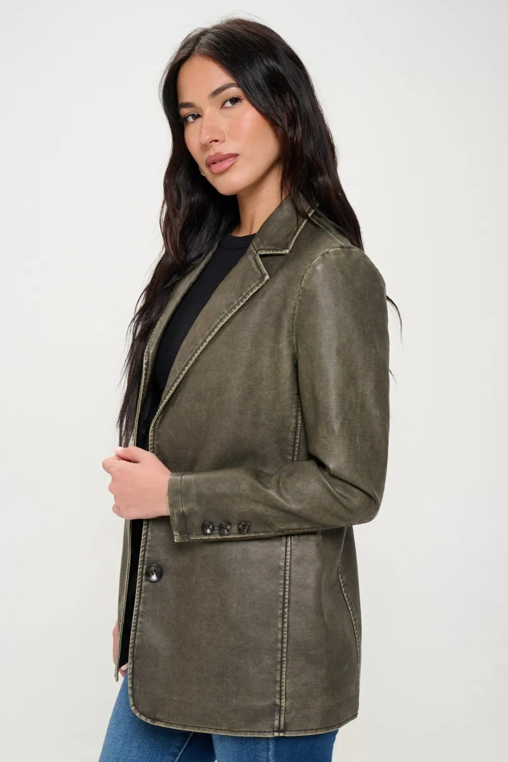 Women's Stylish Single-Breasted Vegan Leather Blazer Ethical Fashion 5
