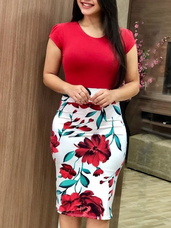 Women's Elegant Printed Midi Pencil Dress Comfortable Milk Silk 2