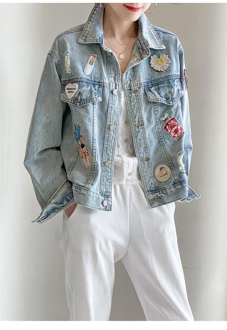 Women's Casual Ripped Denim Jacket Loose Fit Cotton 5