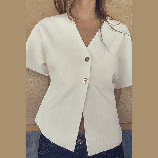 Women's Elegant Short Sleeve Knit Top Comfortable Cotton 1