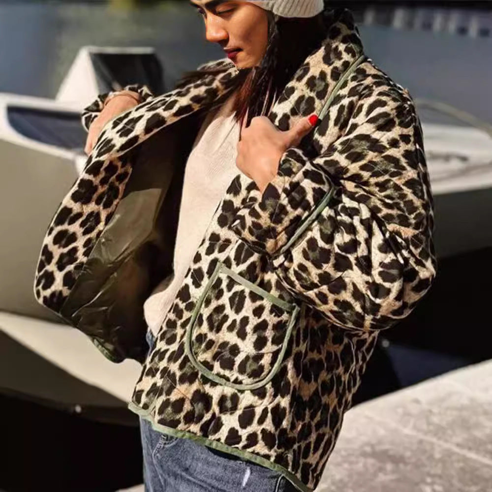 Women's Bold Leopard Print Cotton Coat for Stylish Comfort 6
