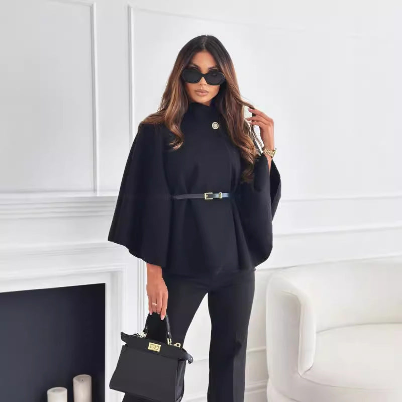 Women's Elegant Structured Poncho with Belt Modern Style 2