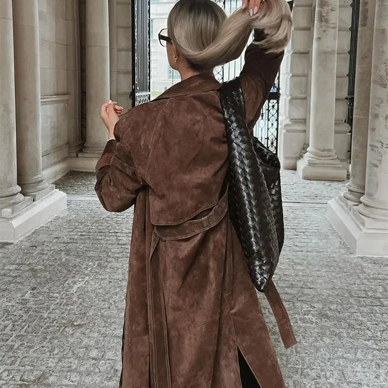 Women's Vintage Long Suede Coat Elegant Winter Style 3