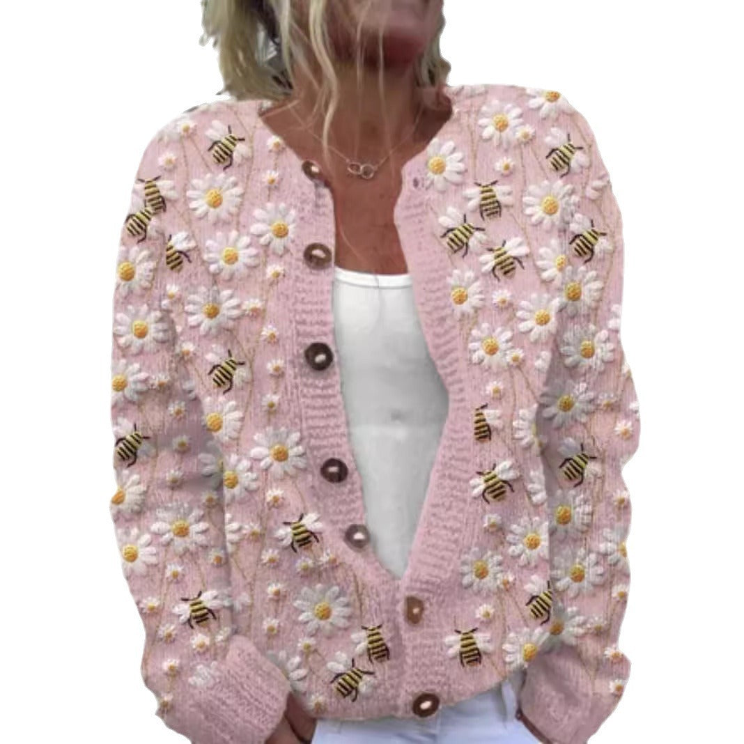 Women's 3D Printed Cardigan Sweater Knit Comfortable Modern Design 6