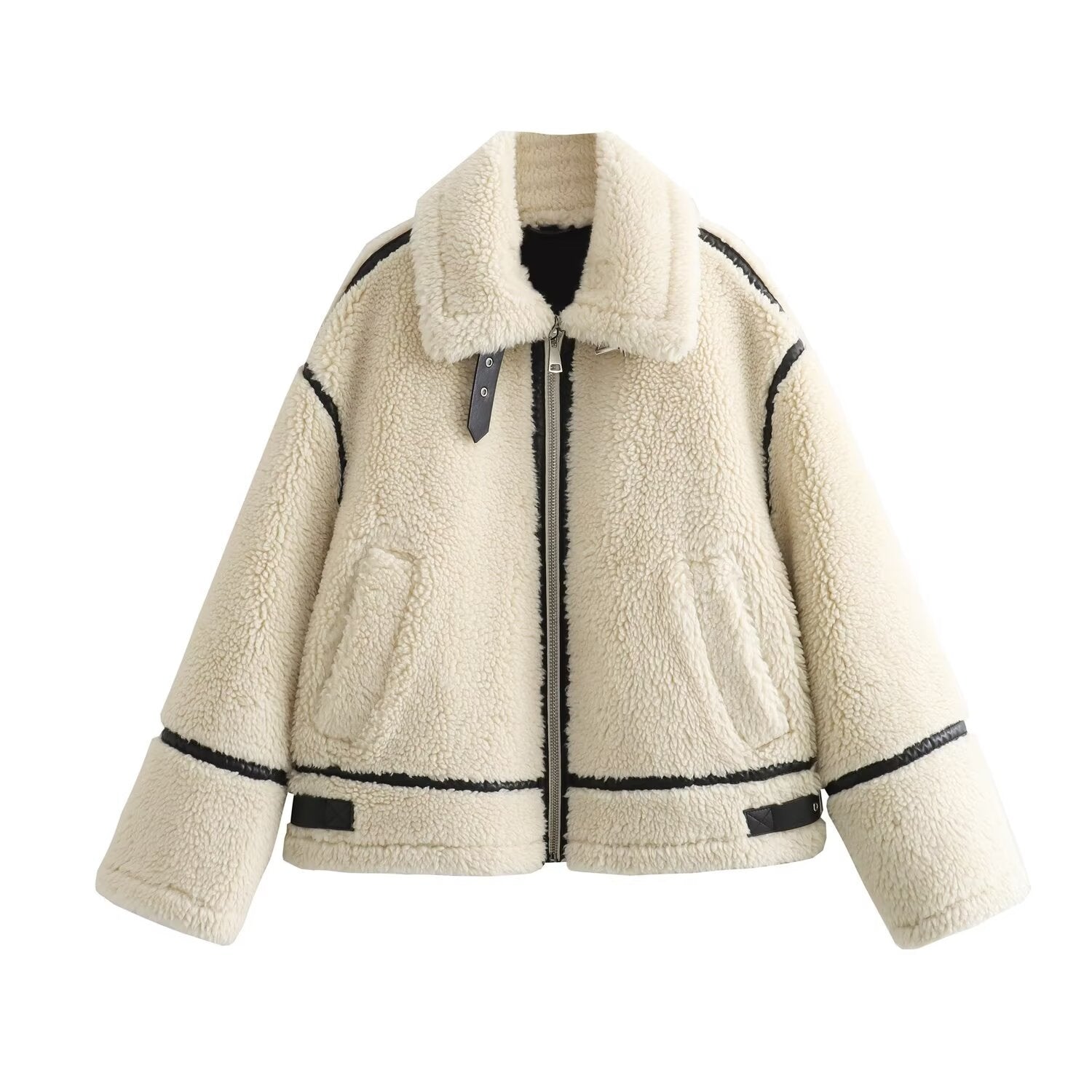 Women's Stylish Patchwork Jacket Coat Medium Thickness Polyester 3