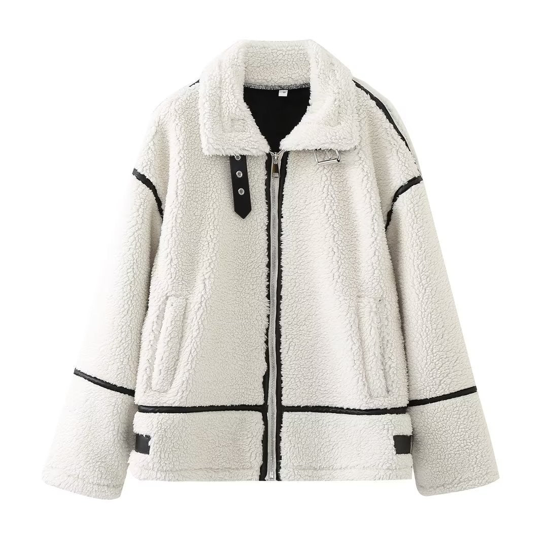 Women's Stylish Patchwork Jacket Coat Medium Thickness Polyester 2