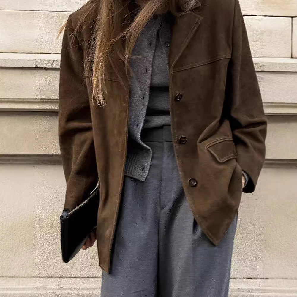 Women's Retro Design Overcoat with Folded Collar Elegant Vintage Style 5