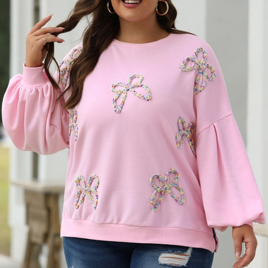 Women's Casual Loose Fit Pullover Sweatshirt with Bow Detail Polyester 1