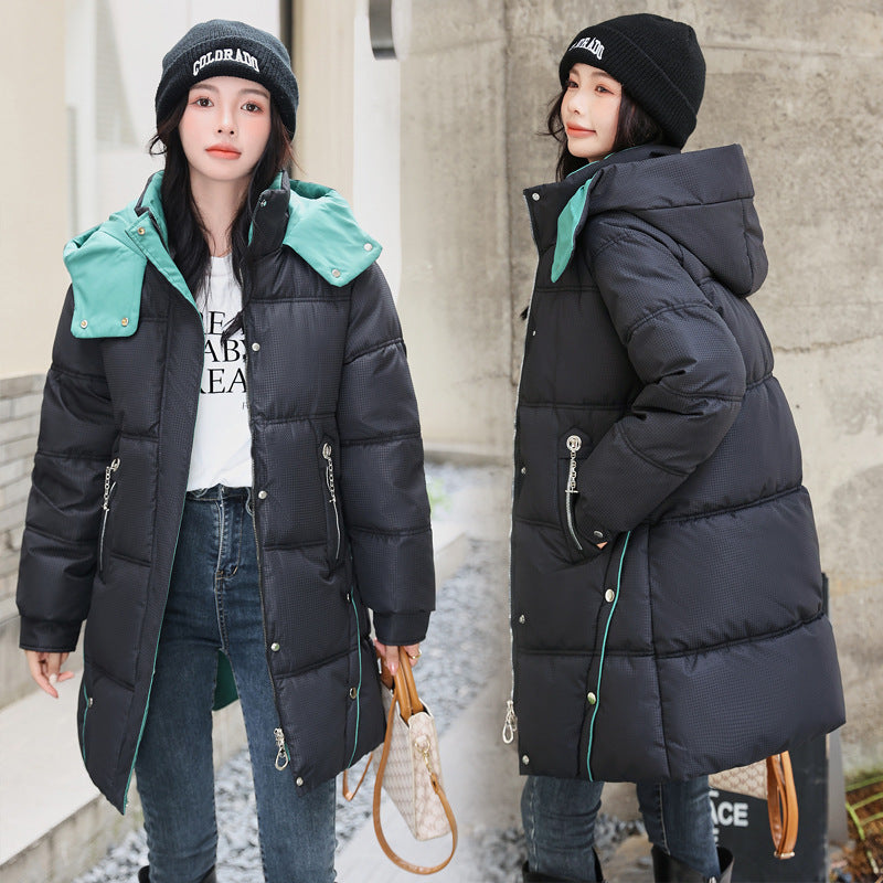 Women's Mid-Length Thickened Down Cotton Coat with Pockets 7