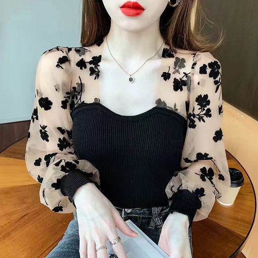Women's Stylish Puff Sleeve Ice Silk Top Slim Fit 1